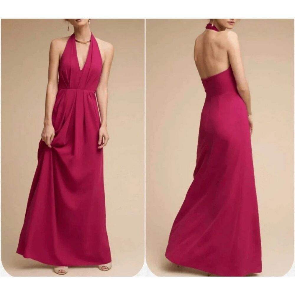 Jill Stuart red halter plunge maxi dress gown sz 8 semi formal - Picture 11 of 11